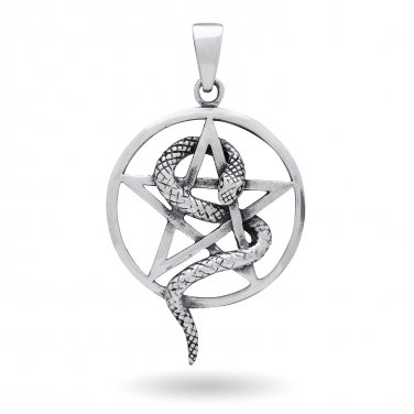 925 Sterling Silver Serpent Snake Pentagram Wiccan Wicca Pagan Pendant