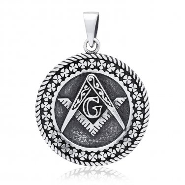 925 Sterling Silver Masonic Freemason Freemasonry Mason Compass Letter G Pendant