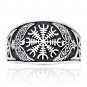 925 Sterling Silver Viking Raven Magical Staves Aegishjalmur Helm of Awe Celtic Knotwork Ring
