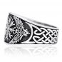 925 Sterling Silver Viking Raven Magical Staves Aegishjalmur Helm of Awe Celtic Knotwork Ring