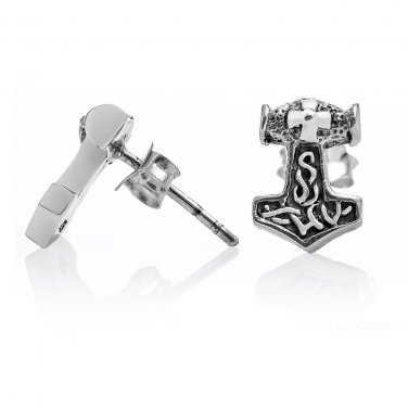 925 Sterling Silver Viking Thor Hammer Mjolnir Norse Odin Stud Earrings Set