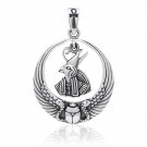 925 Sterling Silver Egyptian Sky God Horus Figure Falcon Ankh Scarab Wings Pendant