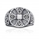 925 Sterling Silver Celtic Irish Knot Knights Templar Iron Cross Triquetra Ring