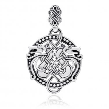 925 Sterling Silver Viking Hound Wolf Fenrir Norse Knotwork Amulet Pendant