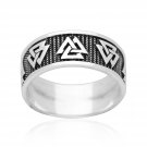 925 Sterling Silver Viking Valknut Odin Norse Jewelry Oxidized Band Ring