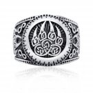 925 Sterling Silver Viking Print Bear Paw Claw Slavic Warding Veles Signet Ring