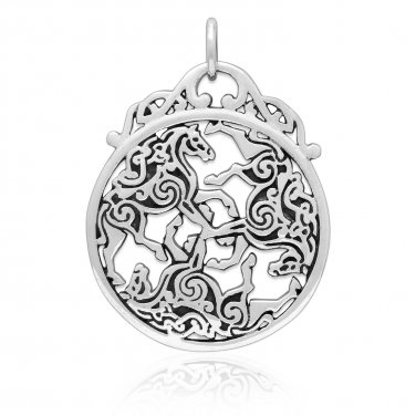 925 Sterling Silver Three Horse Celtic Irish Knot Knotwork Epona Charm Pendant