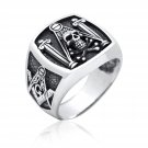 925 Sterling Silver Freemason Freimaurer Masonic Skull & Pillars Freemasonry Ring