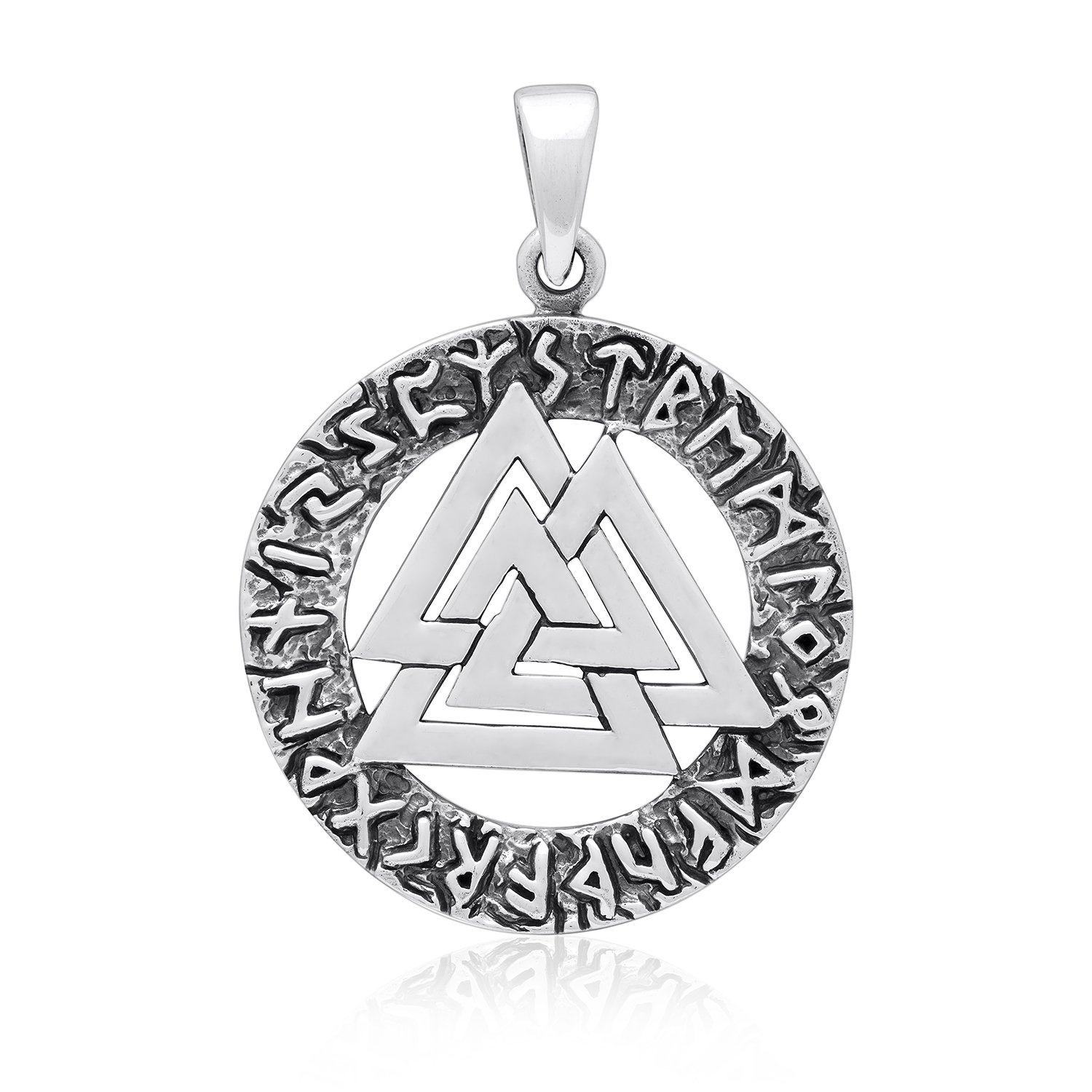 925 Sterling Silver Viking Valknut Nordic Norse Runes Futhark Legendary Pendant