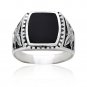 925 Sterling Silver Men's German Eagle Black Genuine Onyx Ring