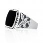 925 Sterling Silver Men's German Eagle Black Genuine Onyx Ring