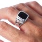 925 Sterling Silver Men's German Eagle Black Genuine Onyx Ring
