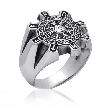 925 Sterling Silver Valknut Aegishjalmur Warrior Helm of Awe Viking Runes Futhark Celtic Knots Ring