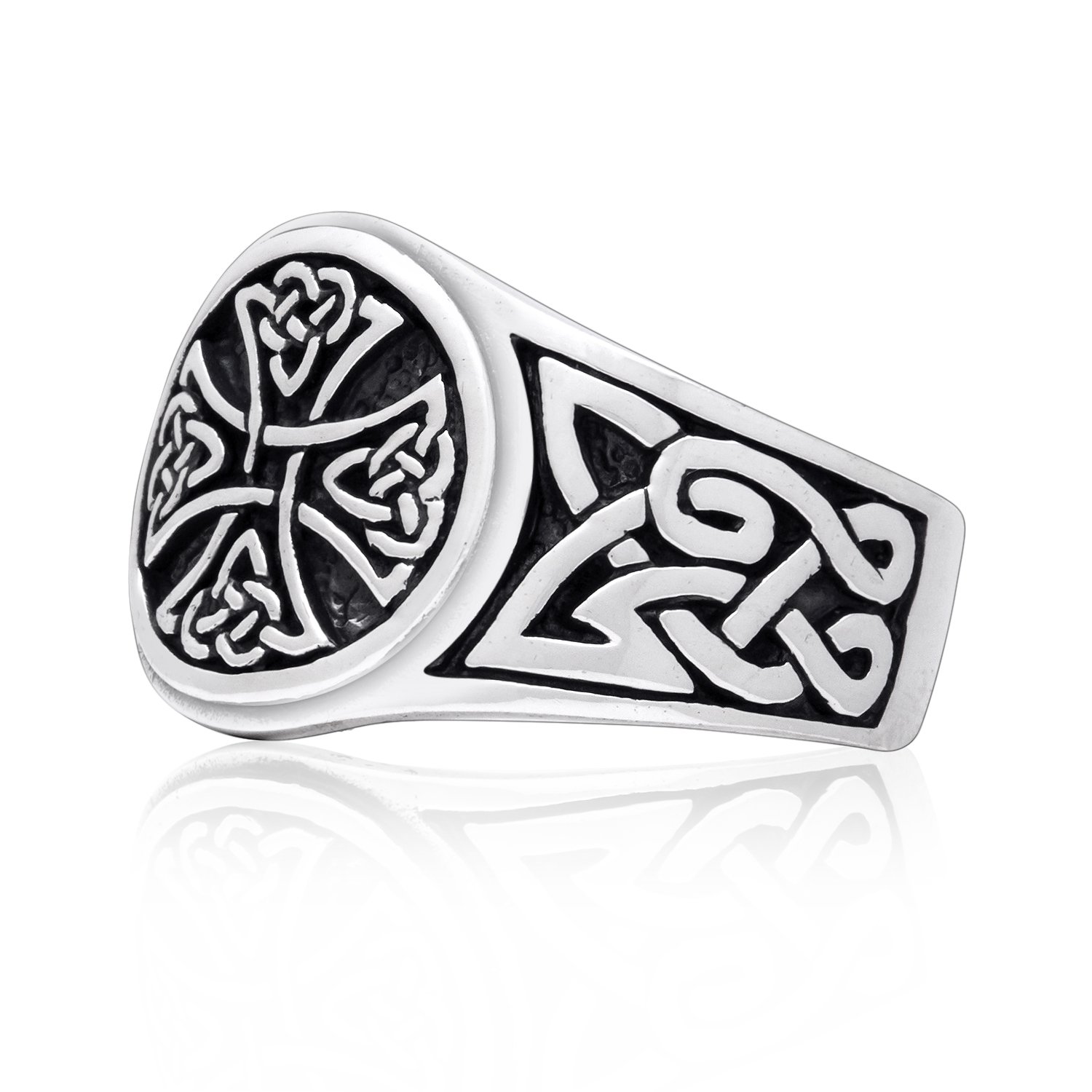 925 Sterling Silver Celtic Irish Knot Knights Templar Canterbury Cross Band Ring