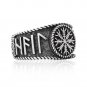 925 Sterling Silver Viking Helm Of Awe Aegishjalmur Runes Futhark Antique Ring
