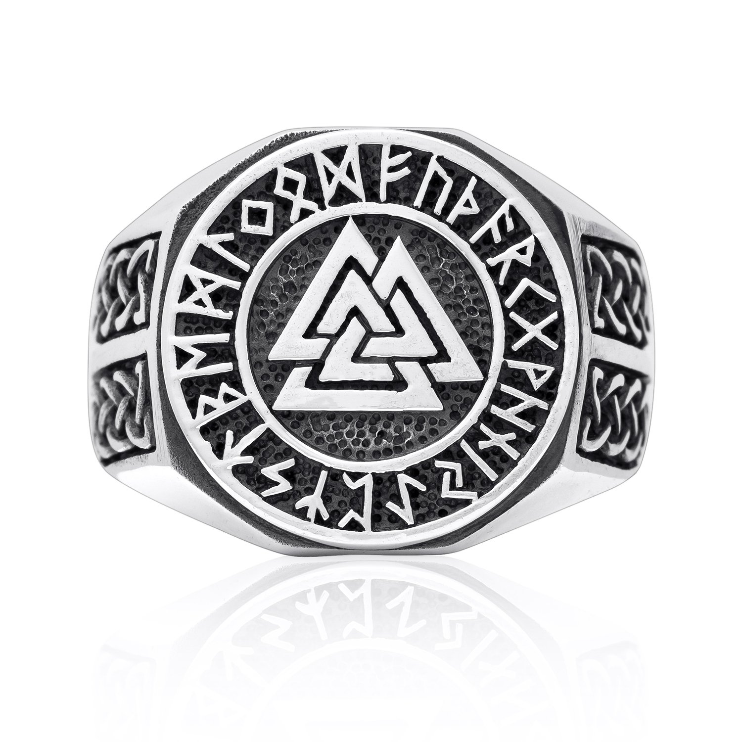925 Sterling Silver Valknut Norse Runes Futhark Knotwork Viking Jewelry Ring