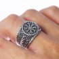 925 Sterling Silver Helm of Awe Norse Aegishjalmur Viking Jewelry Oxidized Ring