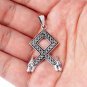 925 Sterling Silver Viking Othala Odal Rune Wolf Heads with Knotwork Pendant
