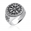 925 Sterling Silver Vegvisir Icelandic Viking Aegishjalmur Magical Staves Compass Norse Ring