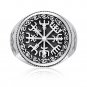 925 Sterling Silver Vegvisir Icelandic Viking Aegishjalmur Magical Staves Compass Norse Ring