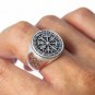 925 Sterling Silver Vegvisir Icelandic Viking Aegishjalmur Magical Staves Compass Norse Ring