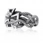 925 Sterling Silver Iron Cross Snake Serpent Masonic Biker Handcrafted Ring