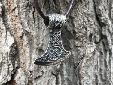 925 Sterling Silver Viking Knotwork Axe Double Sided Amulet Pendant