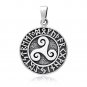 925 Sterling Silver Celtic Triskele Triskelion Viking Norse Runes Futhark Pendant