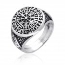 925 Sterling Silver Vegvisir Valknut Norse Runes Futhark Viking Jewelry Ring