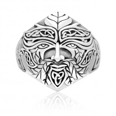 925 Sterling Silver Green Man Forest Greenman Celtic Motif Pagan Wicca Jewelry Ring