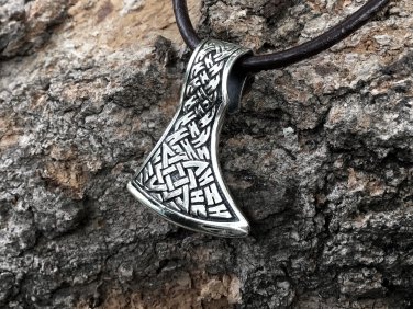 925 Sterling Silver Viking Slavic Knotwork Perun Axe Double Sided Amulet Pendant