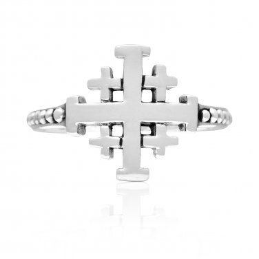 925 Sterling Silver Jerusalem Crusaders Cross Jesus Antique Band Ring