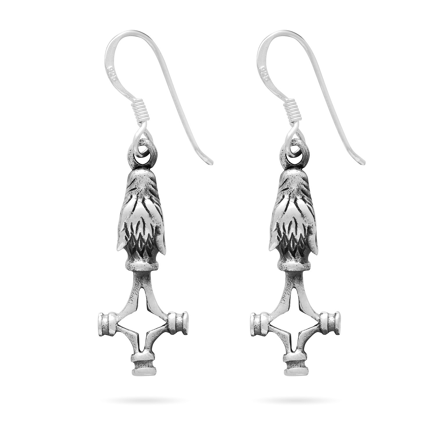 925 Sterling Silver Viking Wolf Fenrir Cross Thor Hammer Mjolnir Earrings Set