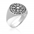 925 Sterling Silver Vegvisir Icelandic Viking Asatru Compass Norse Runes Ring