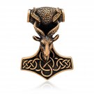 Handcrafted Bronze Thor Hammer Mjolnir Viking Ram Goat Knotwork Amulet Pendant