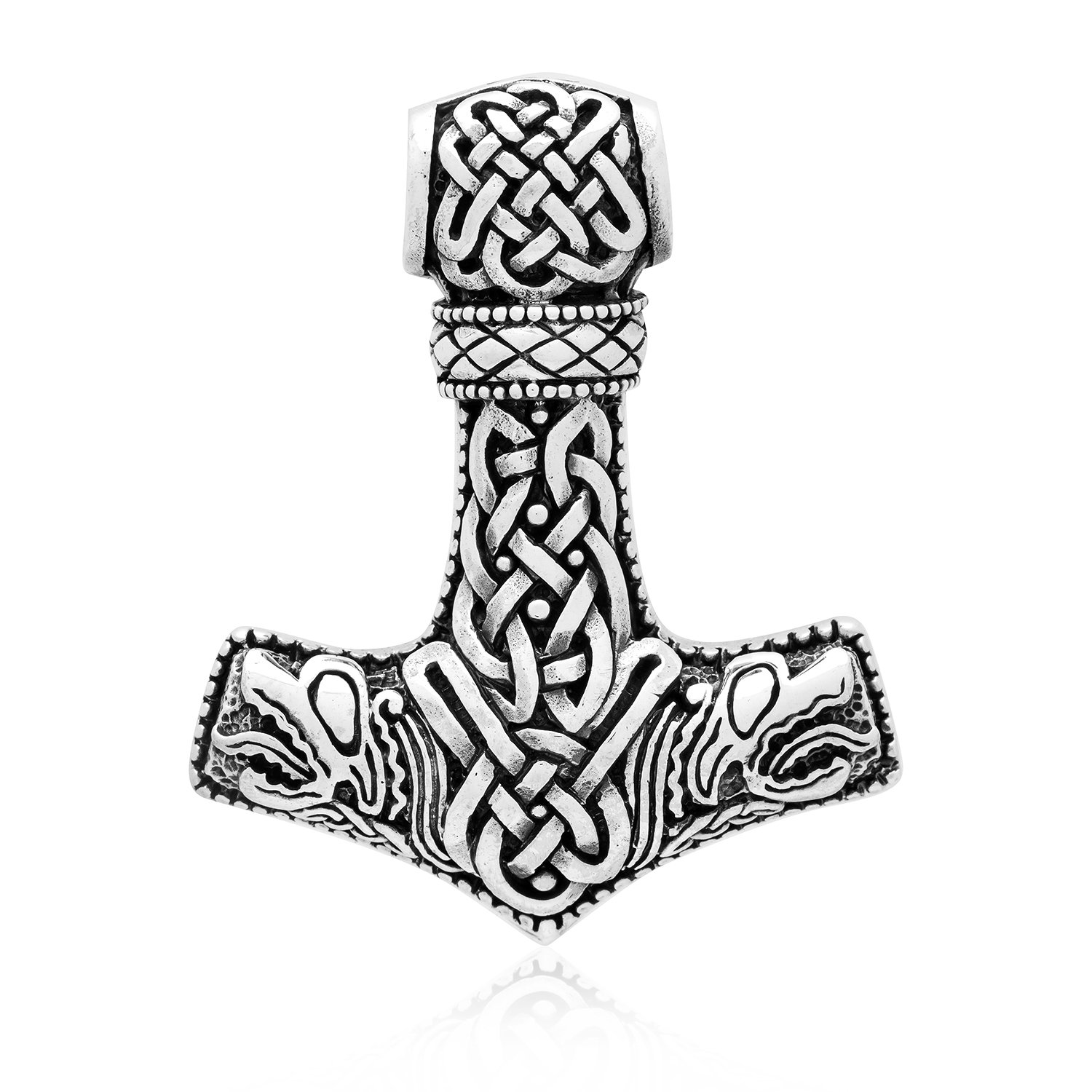 925 Sterling Silver Viking Knotwork Mjolnir Legendary Amulet with Jormungand Motif