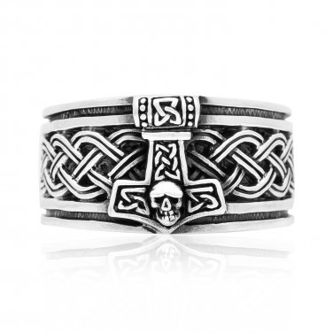 925 Sterling Silver Thor Hammer Band Ring With Celtic Infinity Knots