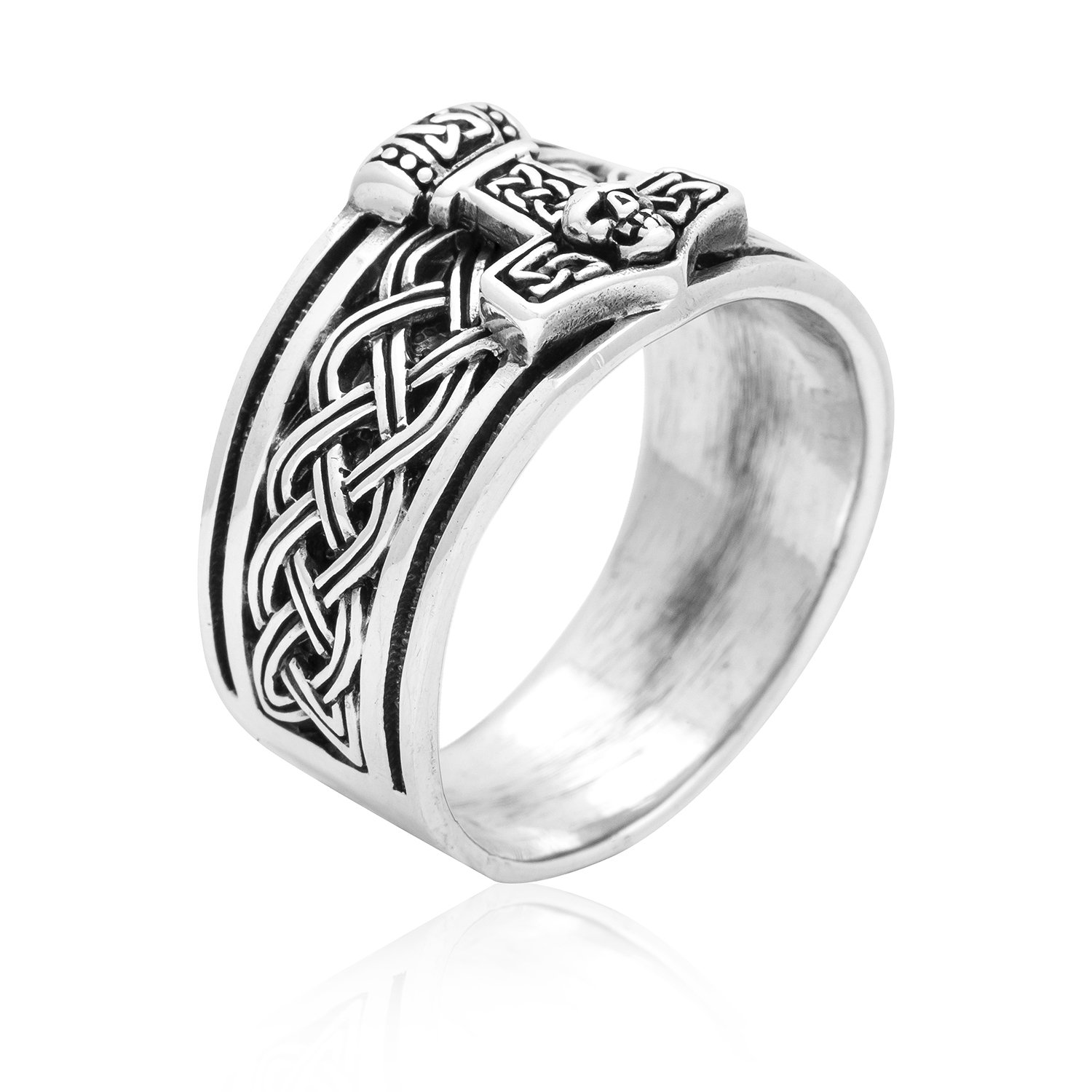 925 Sterling Silver Thor Hammer Band Ring With Celtic Infinity Knots