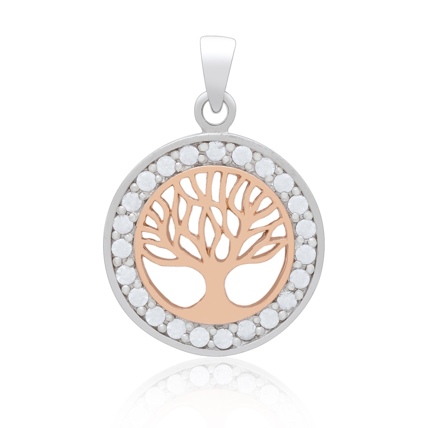925 Sterling Silver with Rose Gold Plated Viking Yggdrasil Tree of Life and Cubic Zirconia Charm
