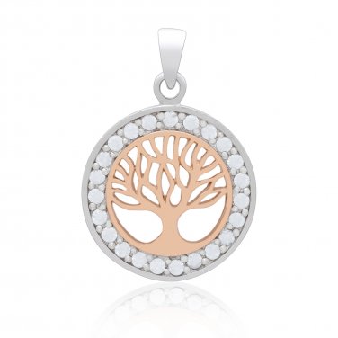 925 Sterling Silver with Rose Gold Plated Viking Yggdrasil Tree of Life and Cubic Zirconia Charm