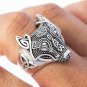 925 Sterling Silver Viking Wolf Fenrir Head Norse Celtic Triquetra Ring