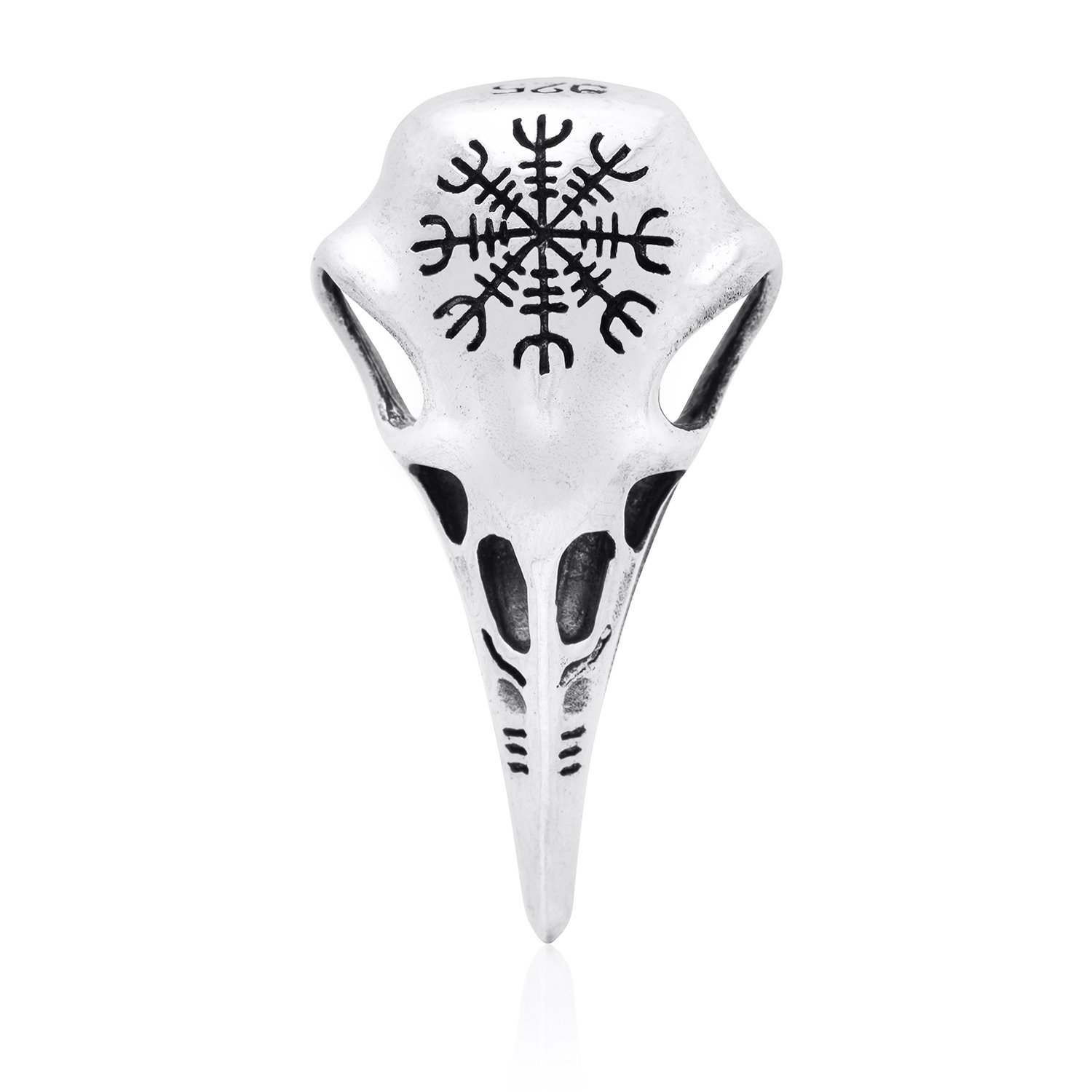 925 Sterling Silver Viking Raven Skull Helm of Awe Pendant