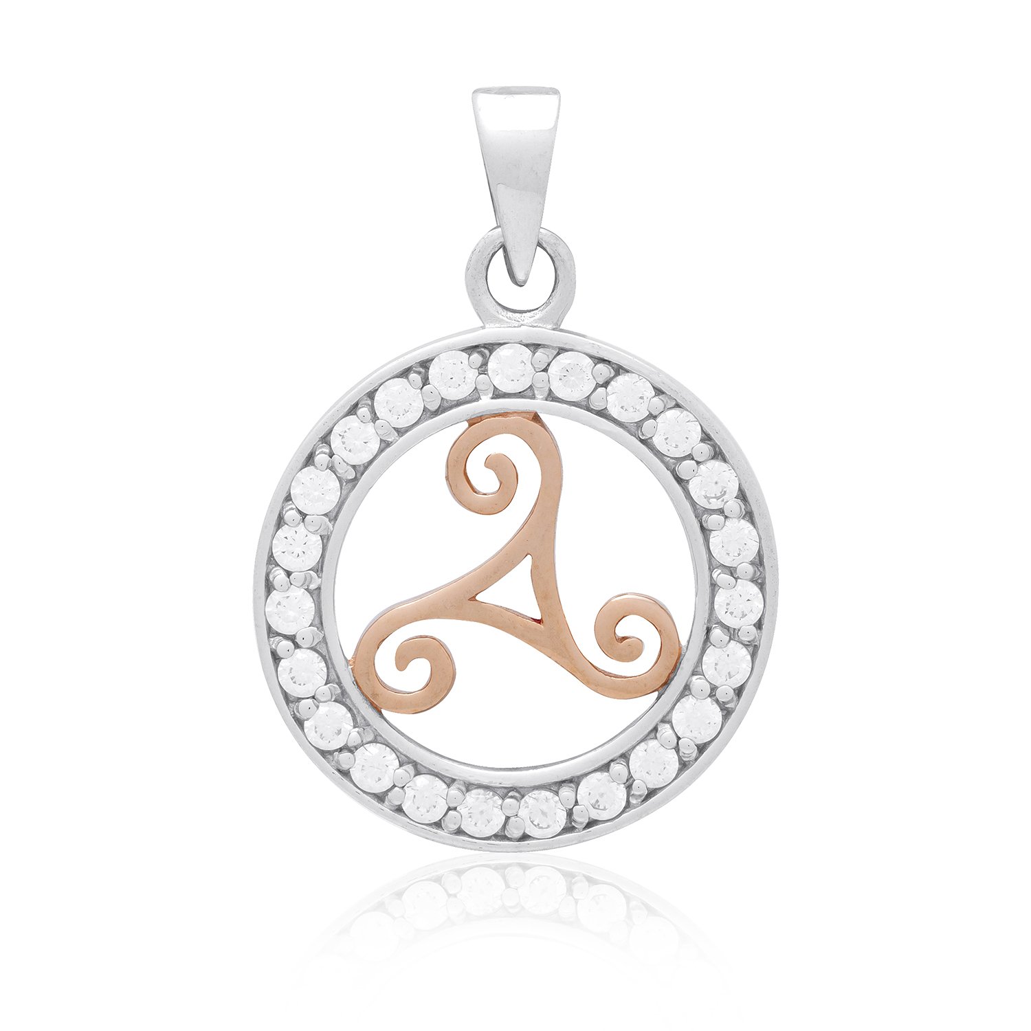 925 Sterling Silver with Rose Gold Plated Celtic Viking Triskelion and Cubic Zirconia Charm
