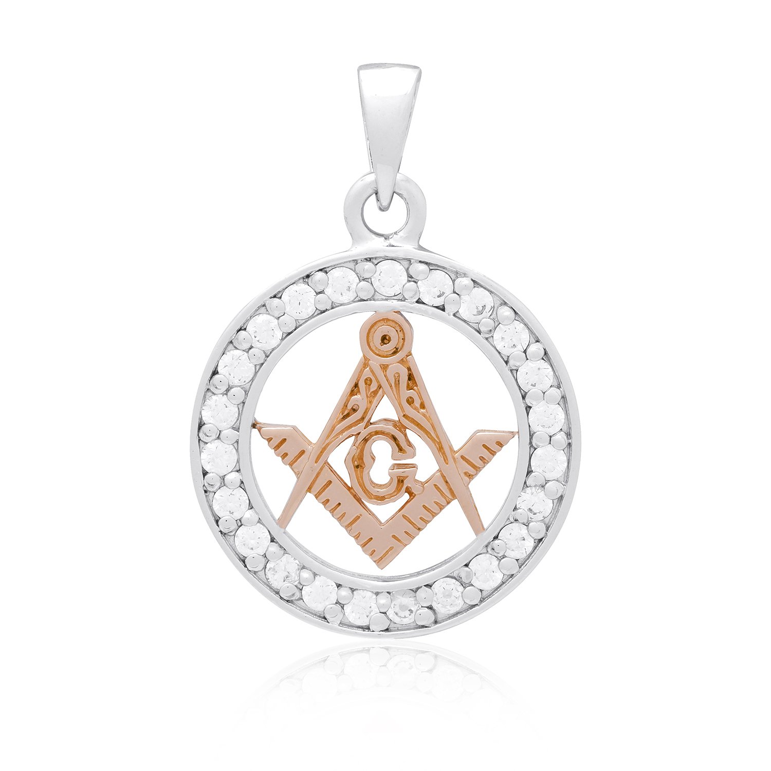 925 Sterling Silver with Rose Gold Plated Masonic Mason Freemasonry Compass CZ Charm