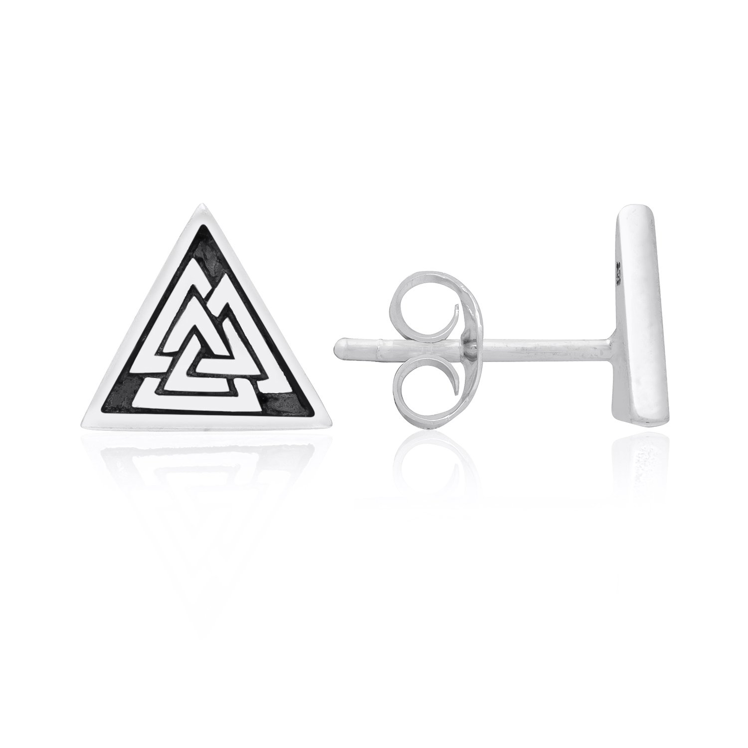 925 Sterling Silver Valknut Odin Viking Norse Stud Earrings Set