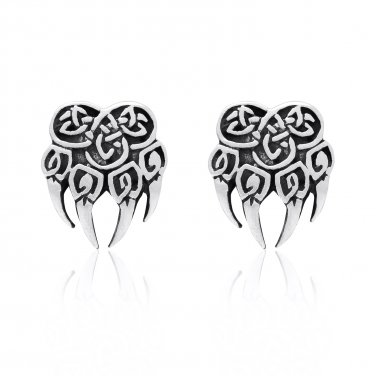 925 Sterling Silver Viking Print Bear Paw Claw Warding Veles Stud Earrings Set