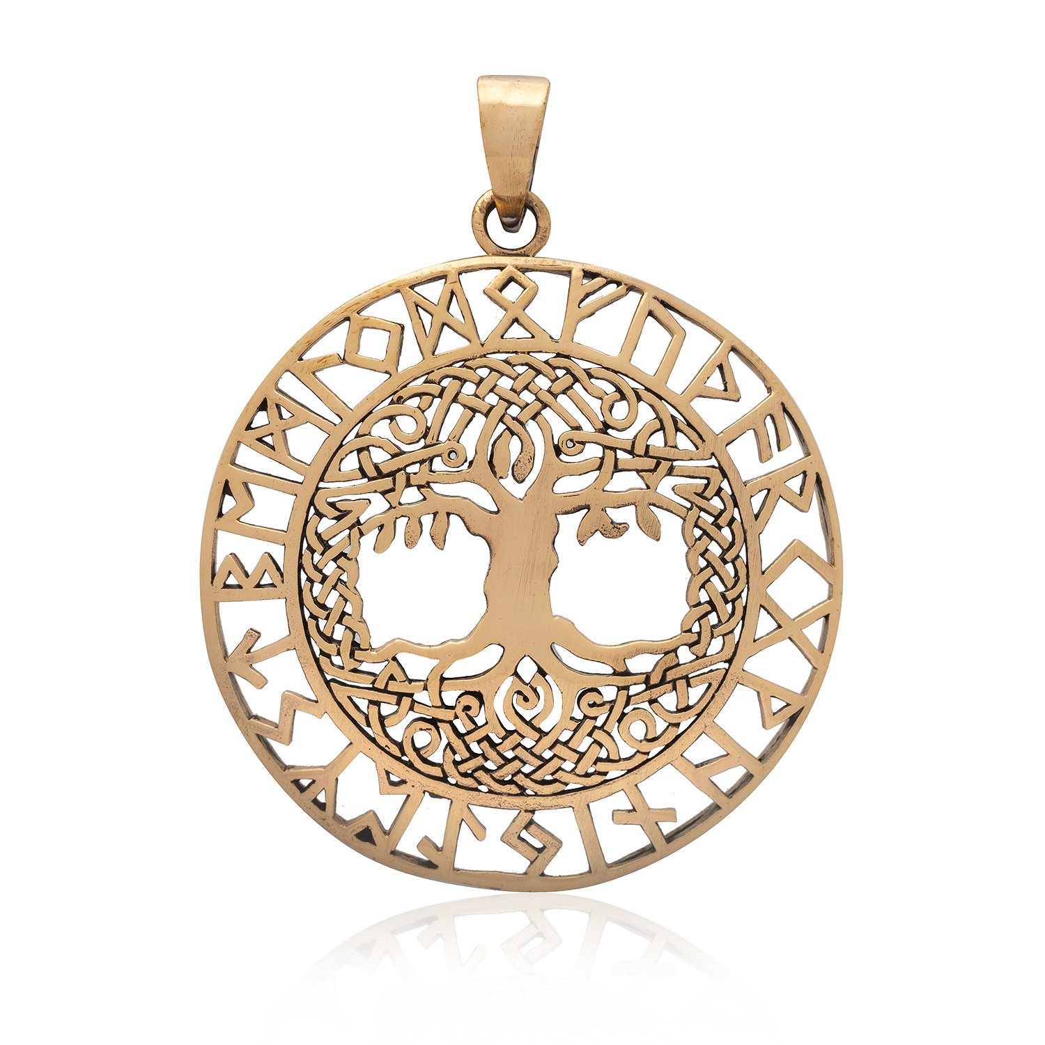 Handcrafted Bronze Viking Yggdrasil Celtic Knots Tree of Life Runes Pendant
