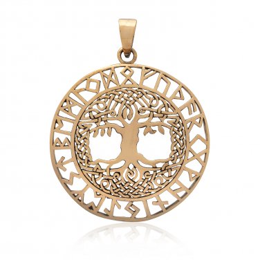 Handcrafted Bronze Viking Yggdrasil Celtic Knots Tree of Life Runes Pendant