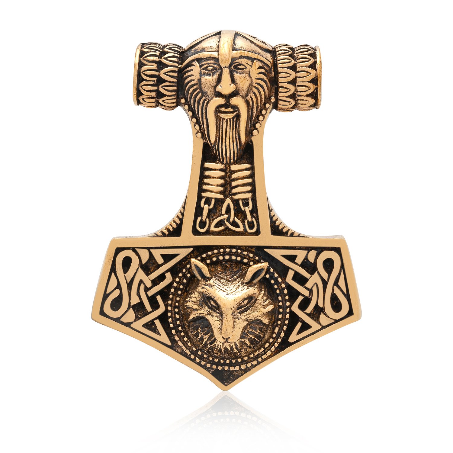 Handcrafted Bronze Viking Wolf Thor Hammer Mjölnir Mjolnir Large Amulet Pendant