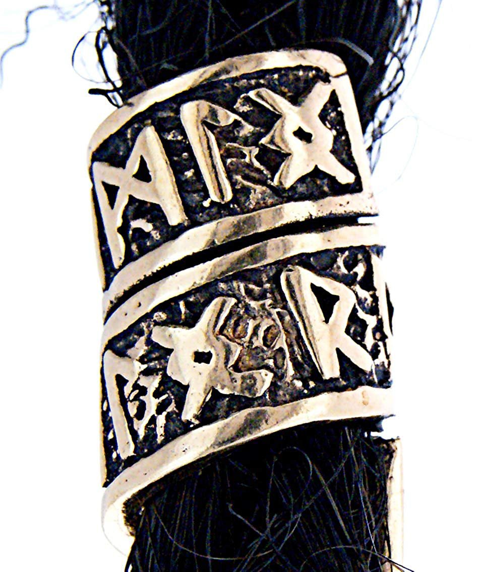 Bronze Viking Beard and Curl Spiral Hair Bead Dreadlocks With Runes